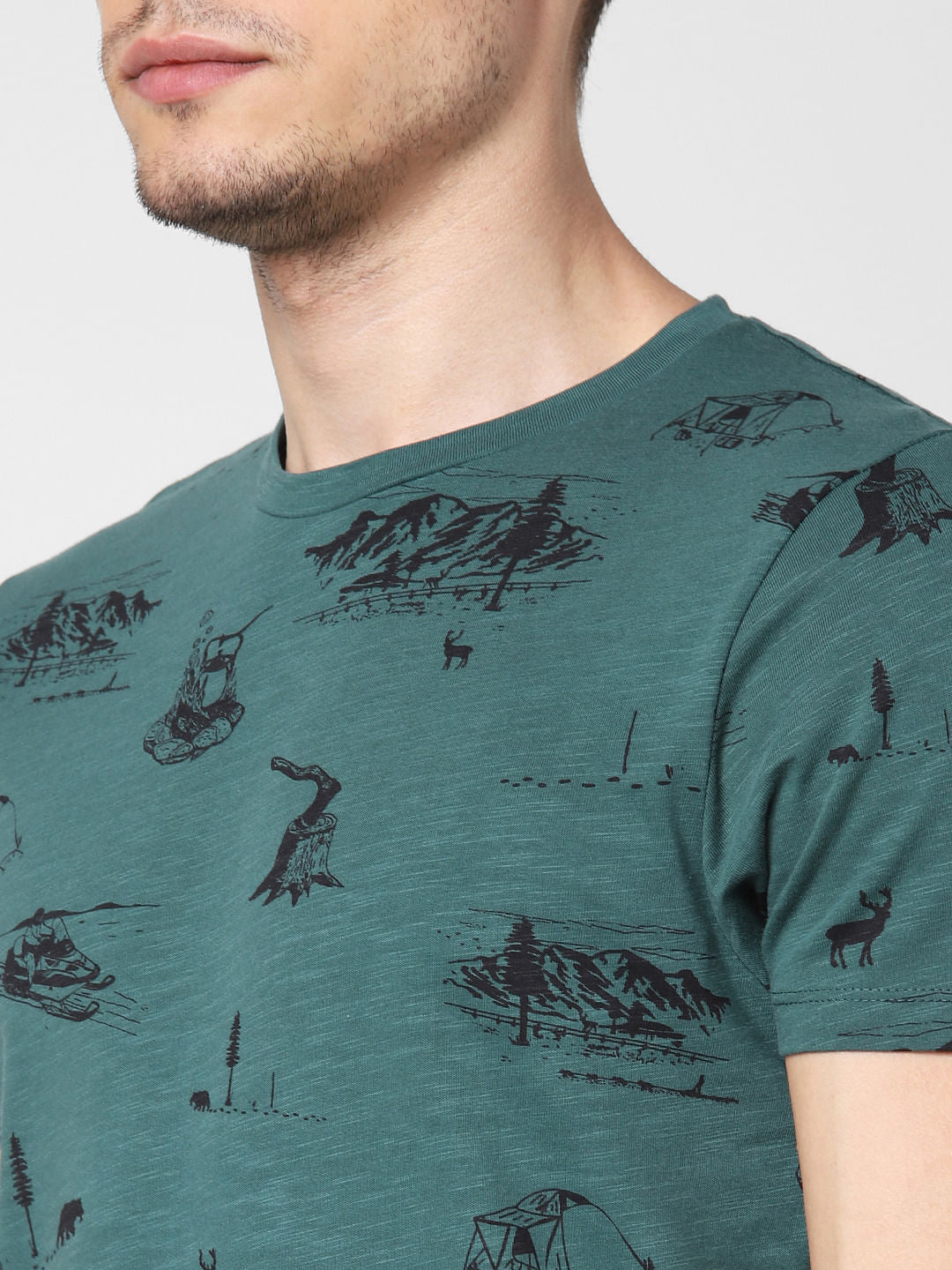 Green All Over Print Crew Neck T-Shirt