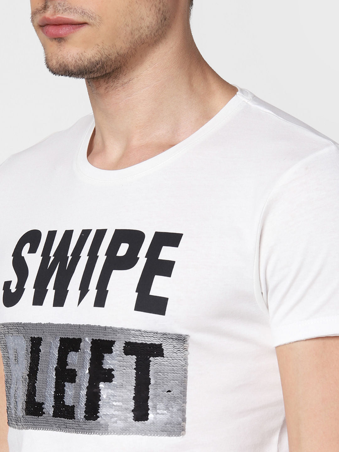 White Text Print Crew Neck T-Shirt