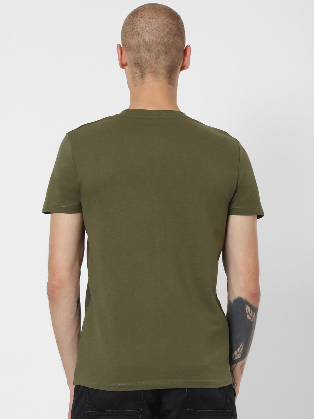 Green Colourblocked Crew Neck T-Shirt