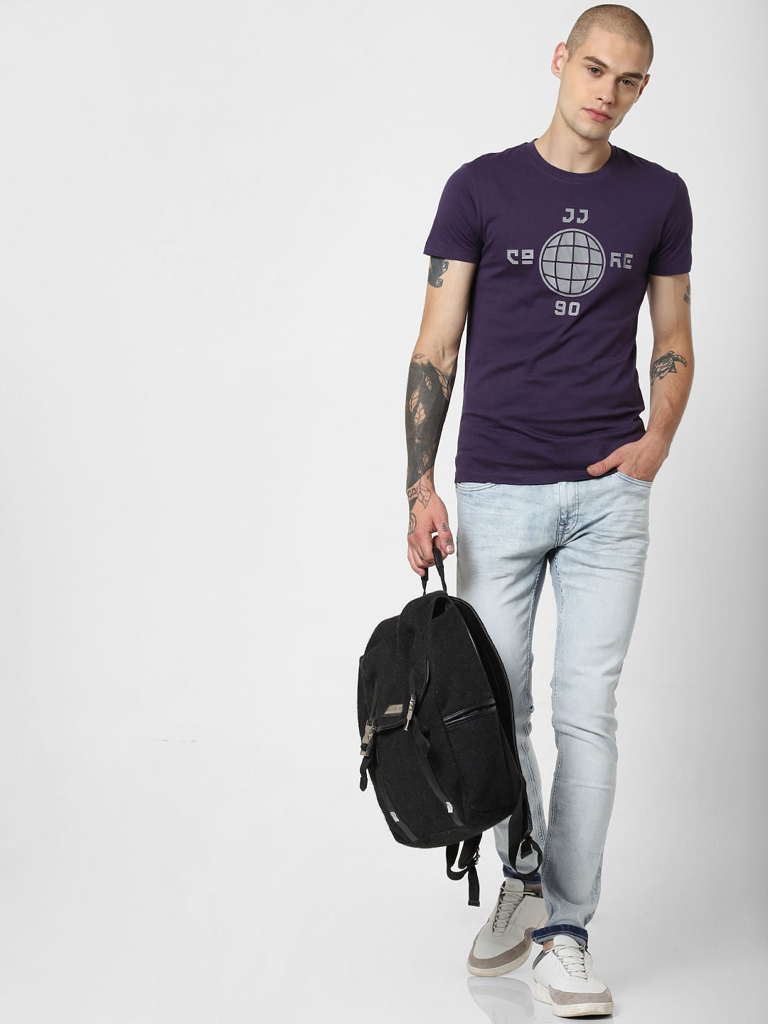 Purple Graphic Print Crew Neck T-Shirt - S
