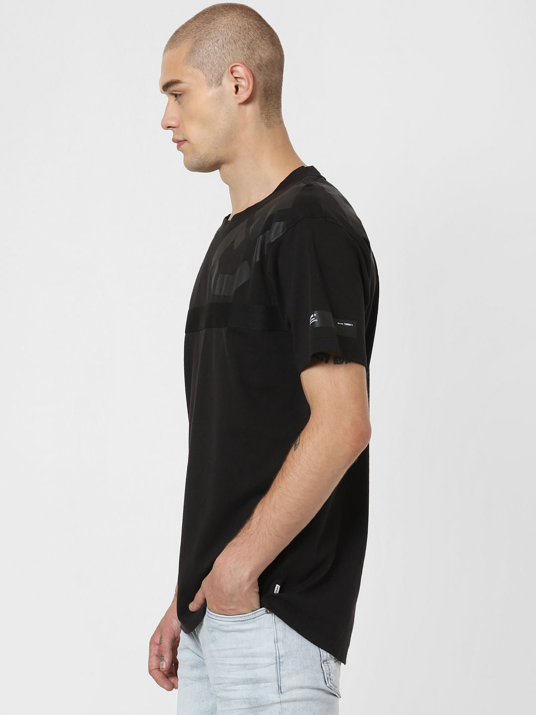 Black Tape Detail Crew Neck T-Shirt