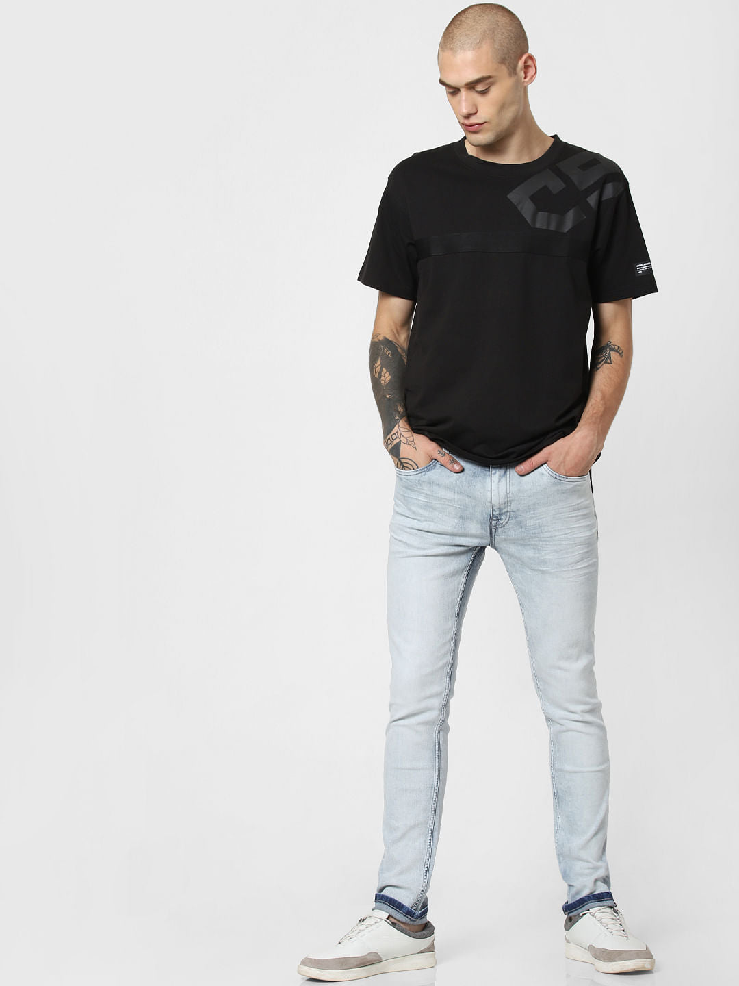 Black Tape Detail Crew Neck T-Shirt