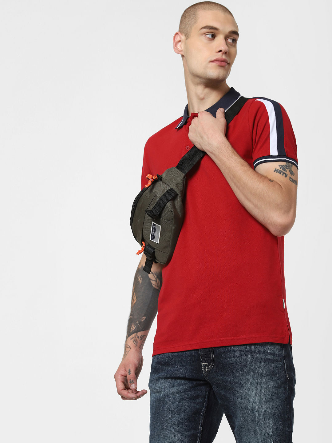 Red Contrast Tipping Polo Neck T-Shirt - S