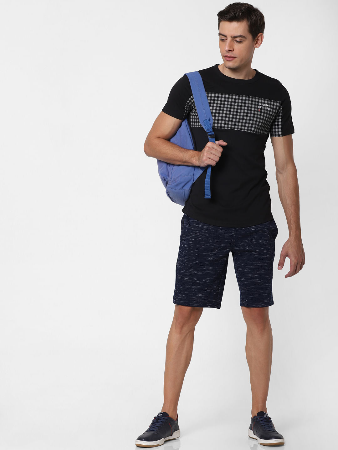 Black Check Patch Crew Neck T-Shirt - S