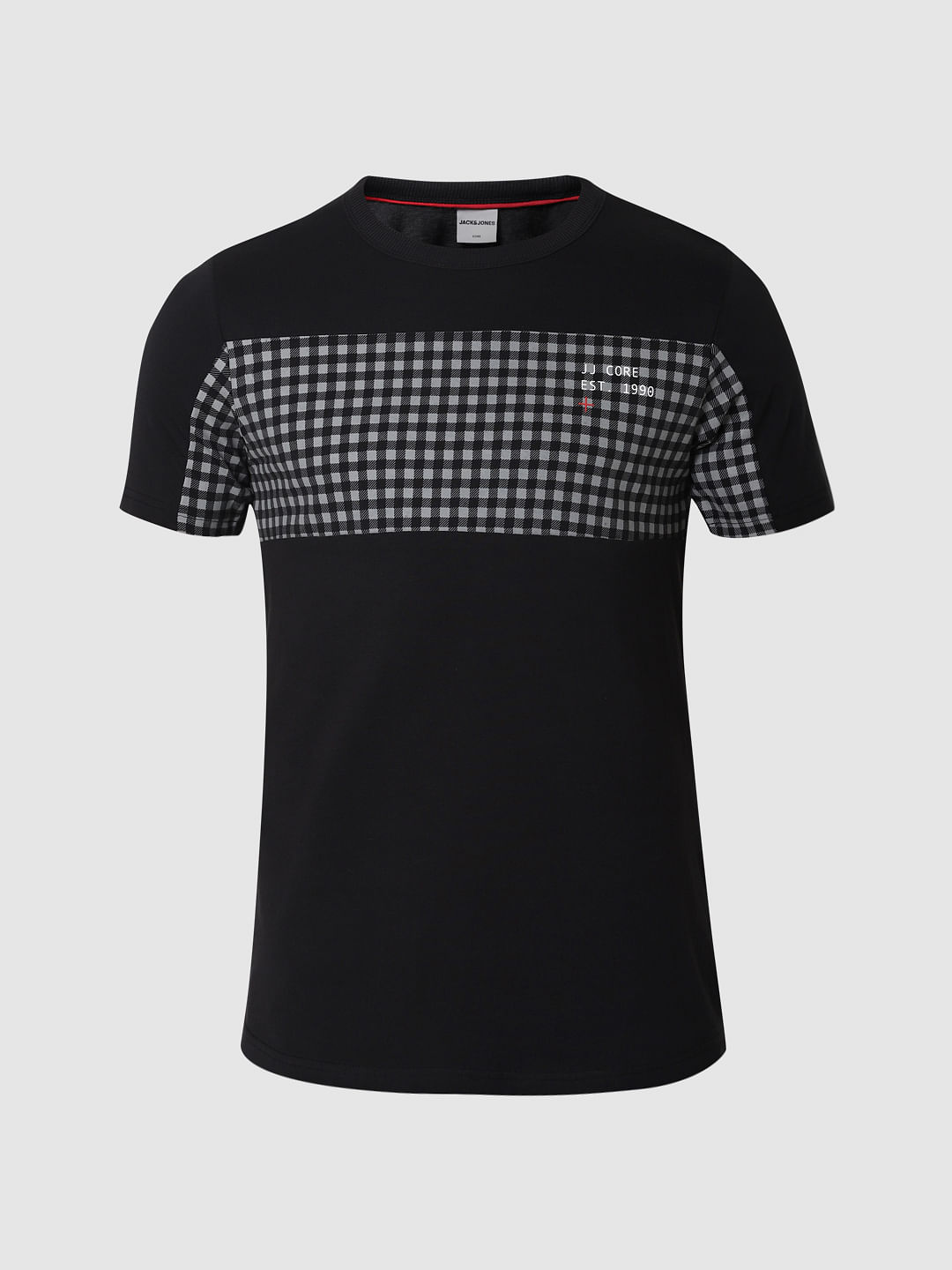 Black Check Patch Crew Neck T-Shirt