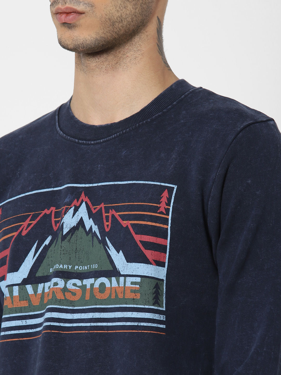 Blue Washed Graphic Print Sweatshirt