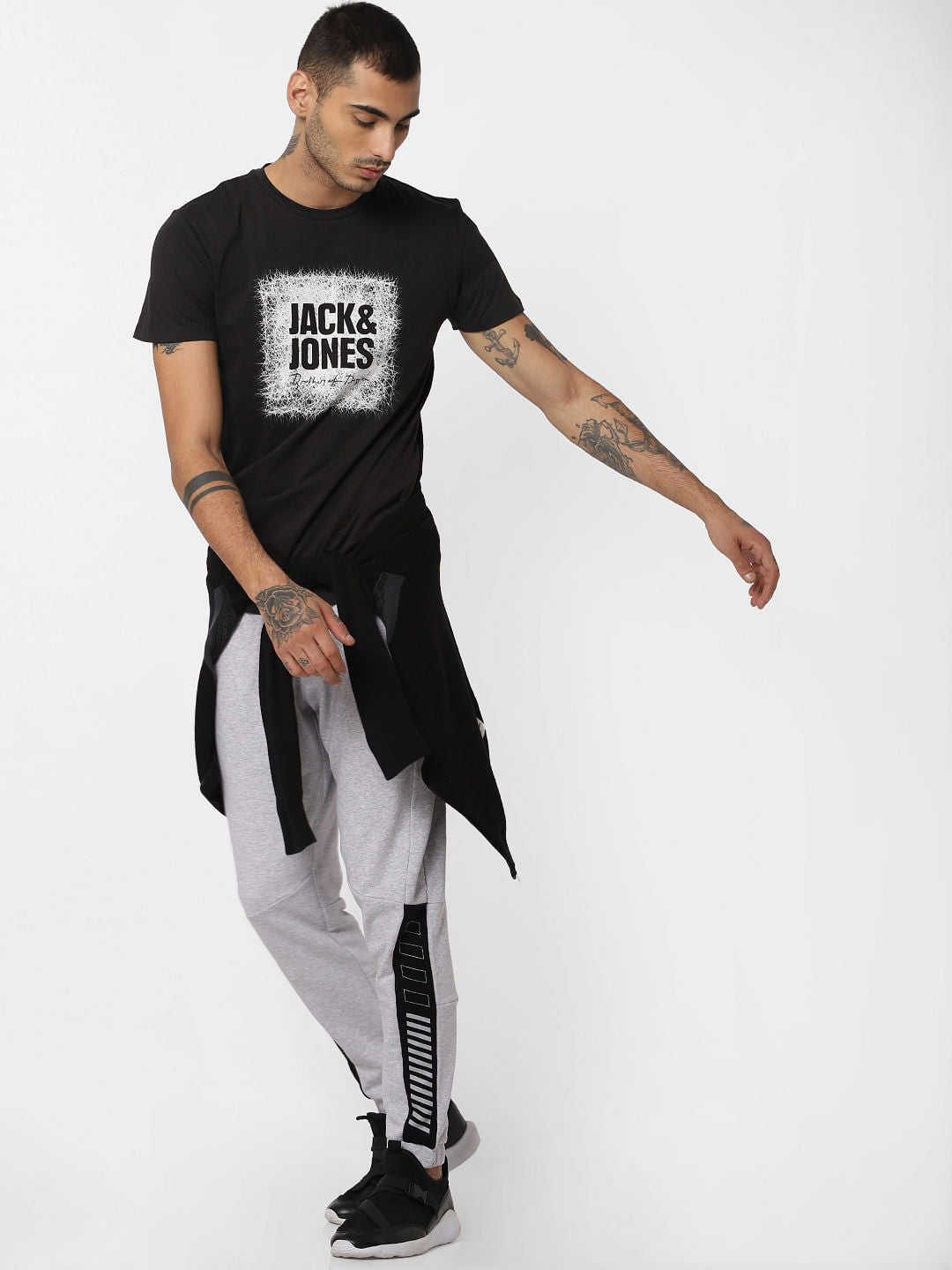 Black Logo Print Crew Neck T-Shirt - S