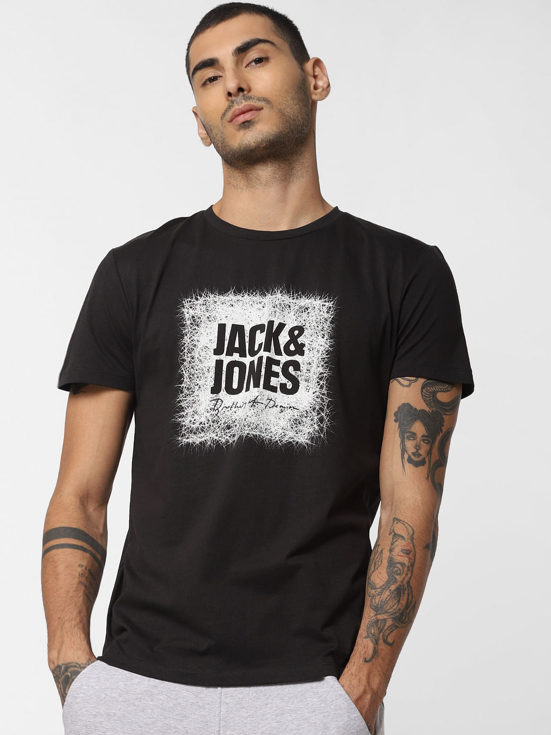 Black Logo Print Crew Neck T-Shirt