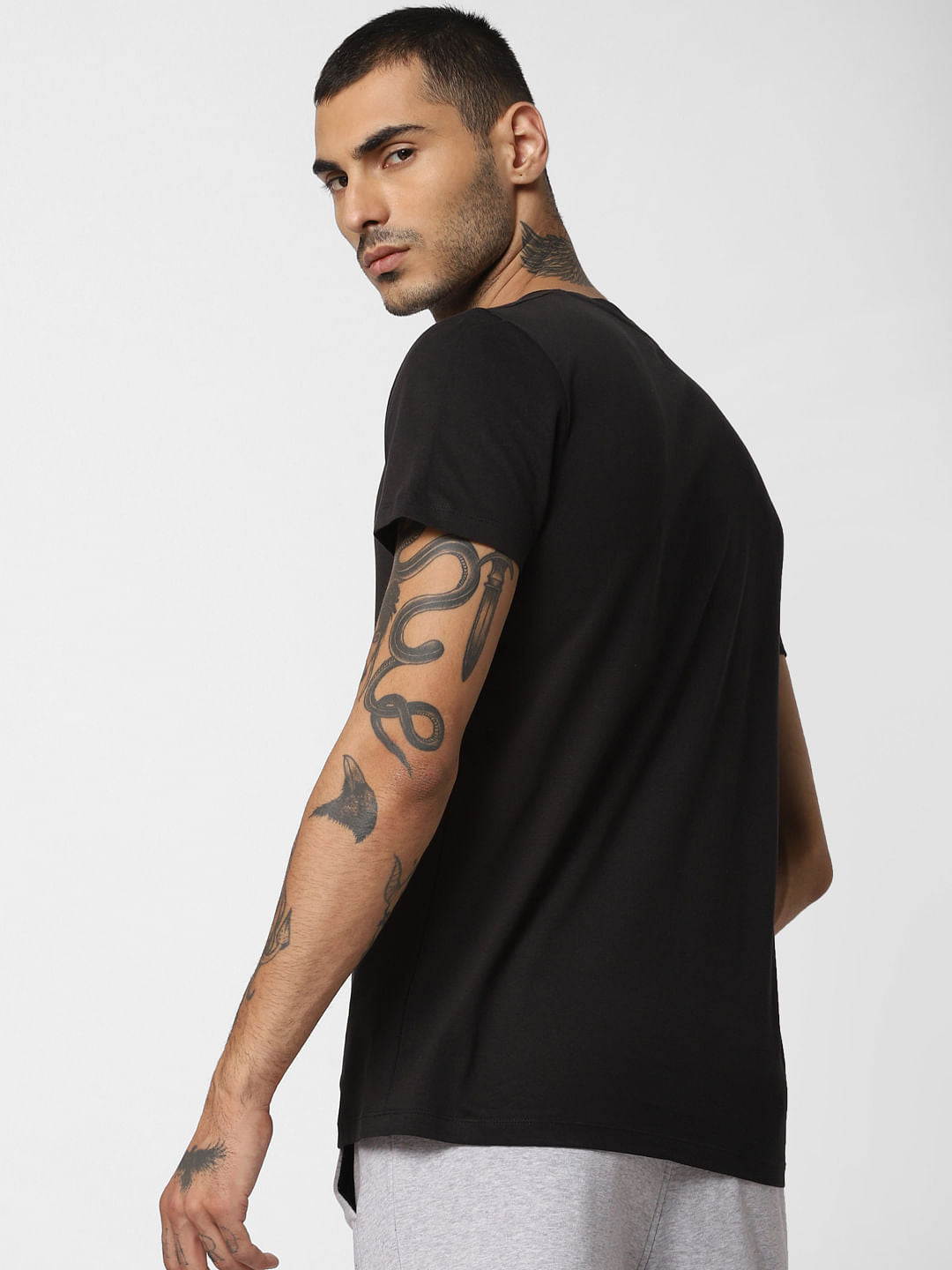 Black Logo Print Crew Neck T-Shirt