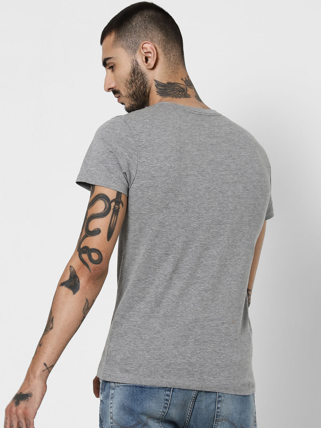 Grey Graphic Print Crew Neck T-Shirt