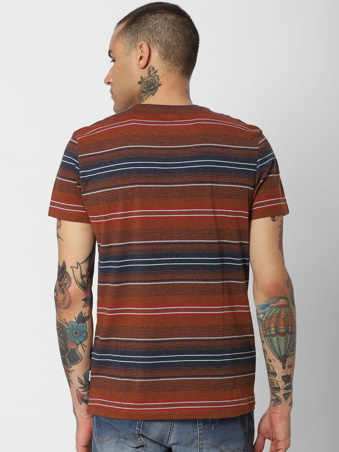 Brown Striped Crew Neck T-Shirt