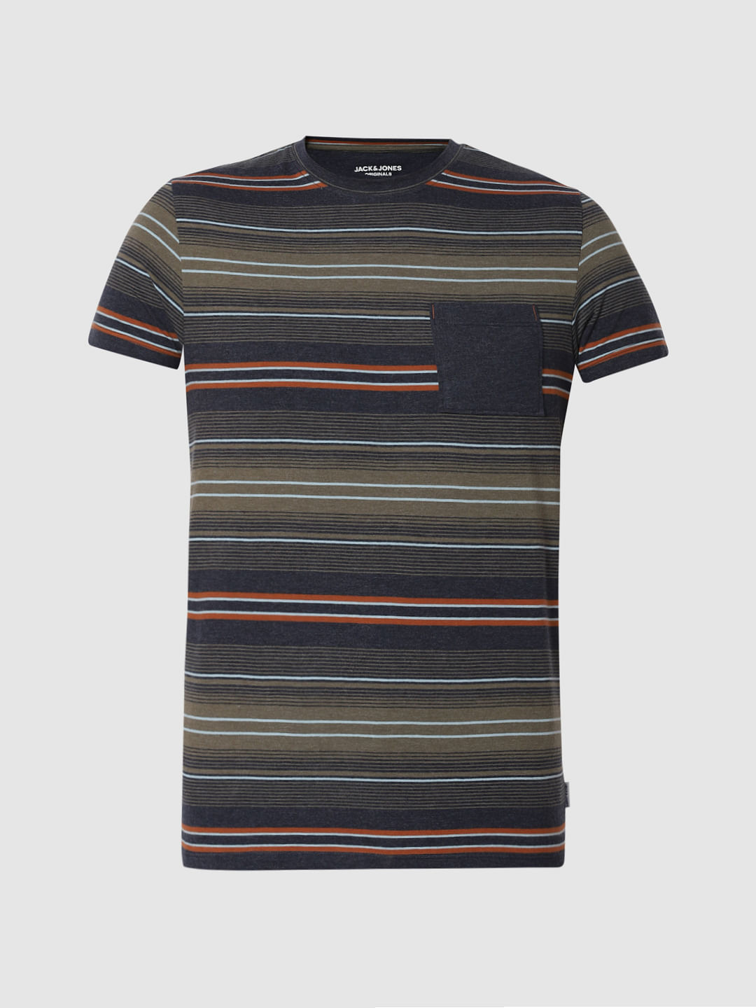 Navy Blue Striped Crew Neck T-Shirt
