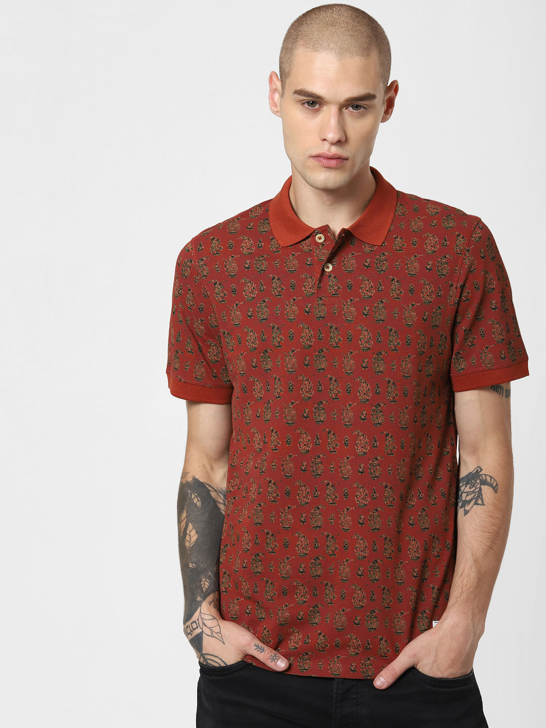 Brick Red All Over Print Polo T-Shirt