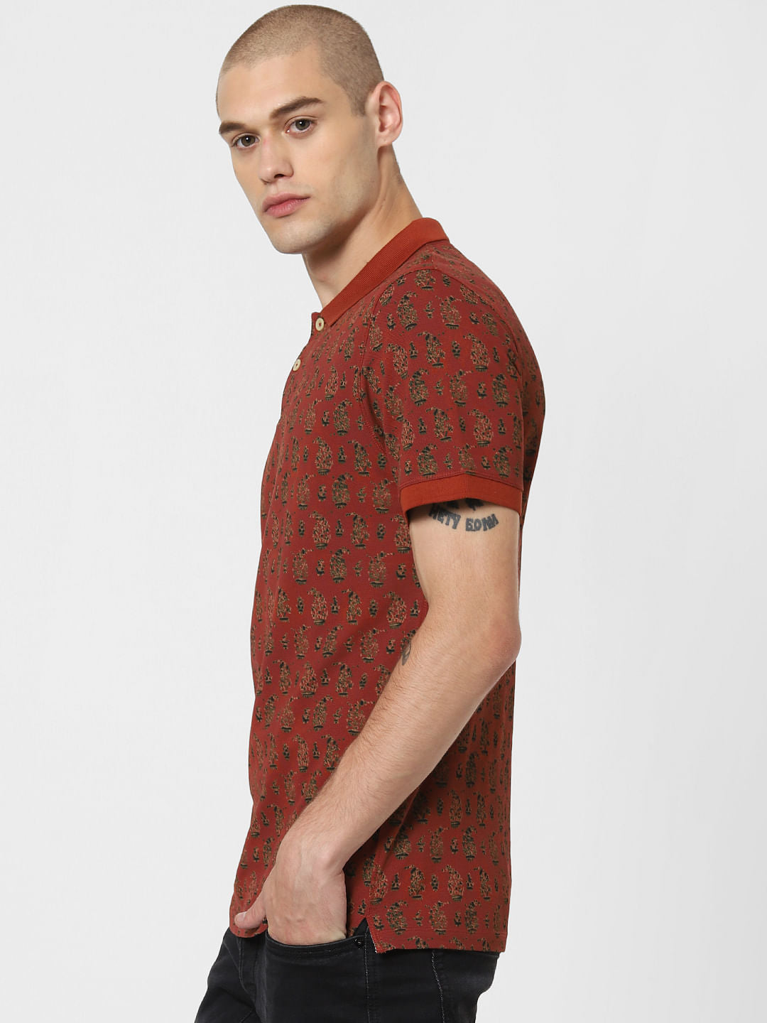 Brick Red All Over Print Polo T-Shirt
