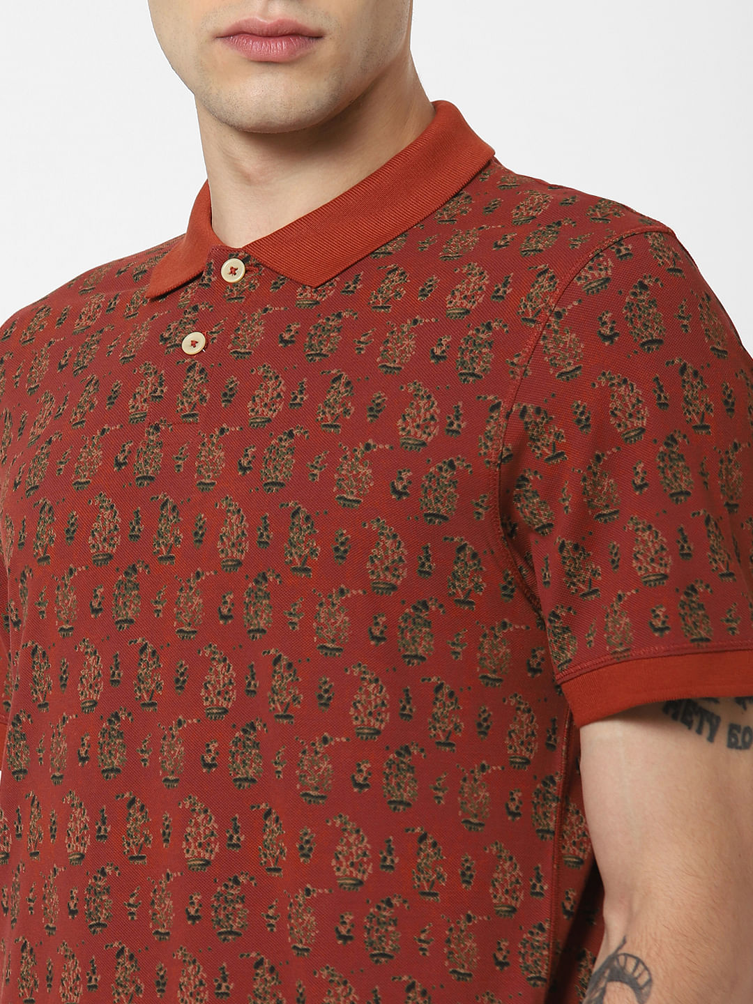 Brick Red All Over Print Polo T-Shirt