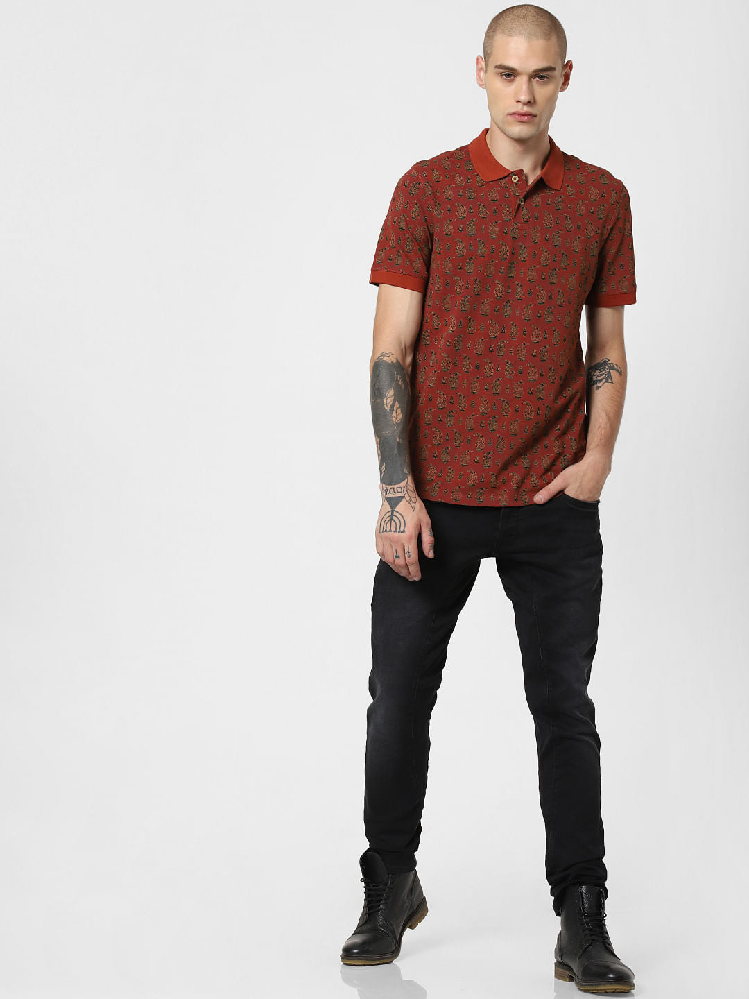 Brick Red All Over Print Polo T-Shirt