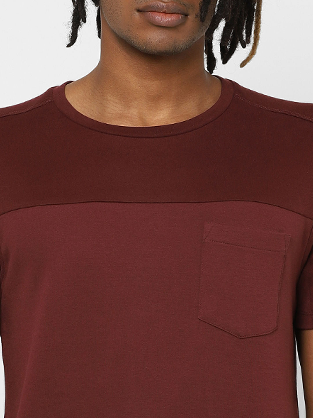Maroon Colourblocked Crew Neck T-Shirt