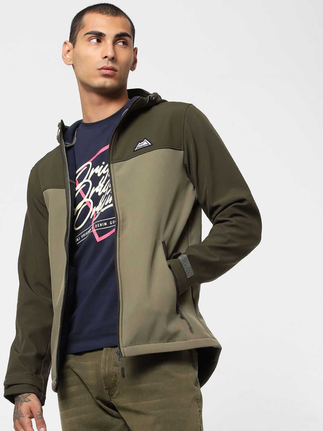 Green Colourblocked Hooded Jacket - S