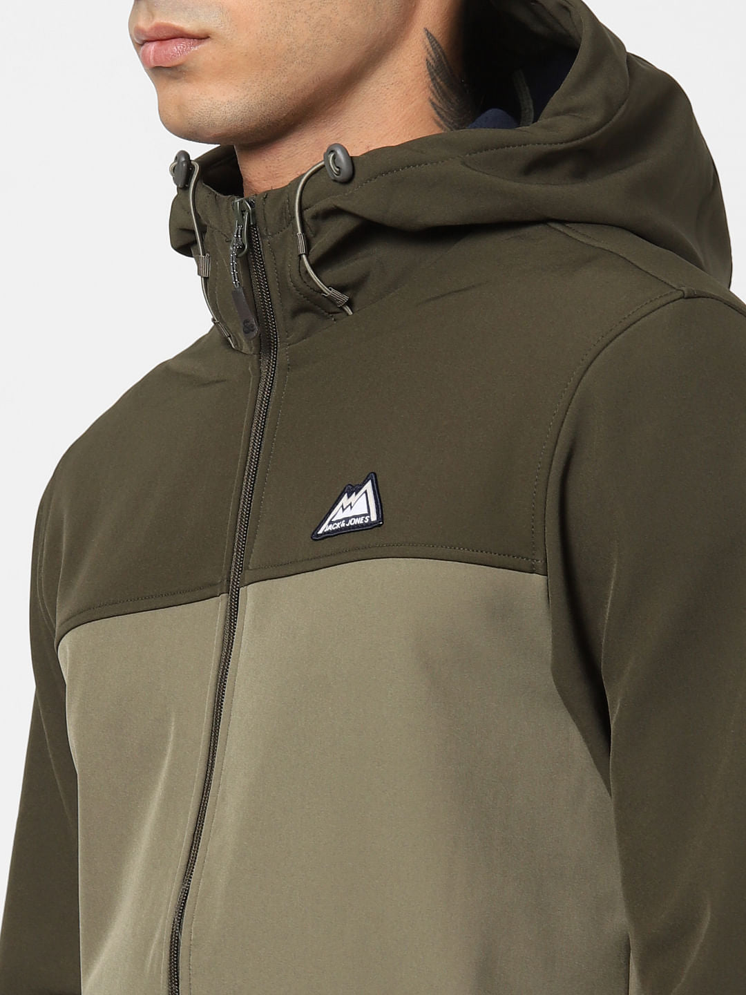 Green Colourblocked Hooded Jacket