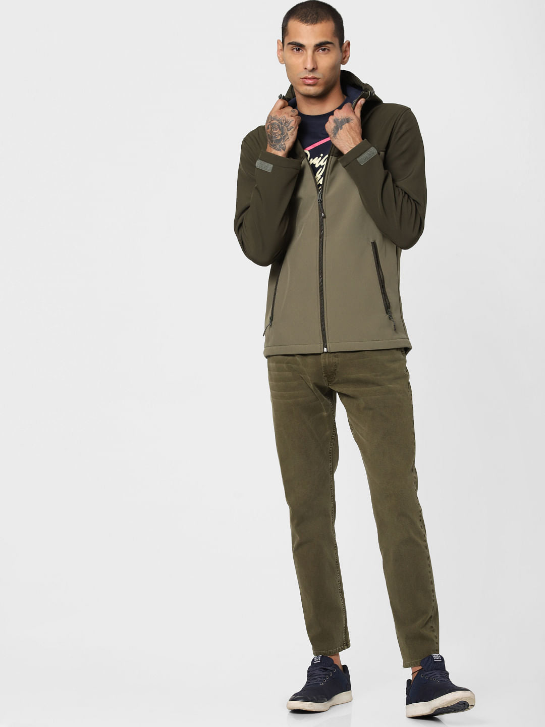 Green Colourblocked Hooded Jacket