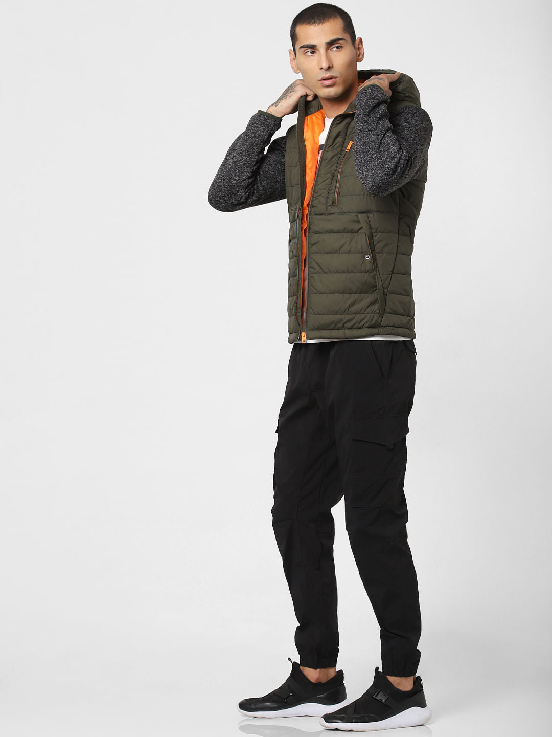 Green Colourblocked Hooded Jacket