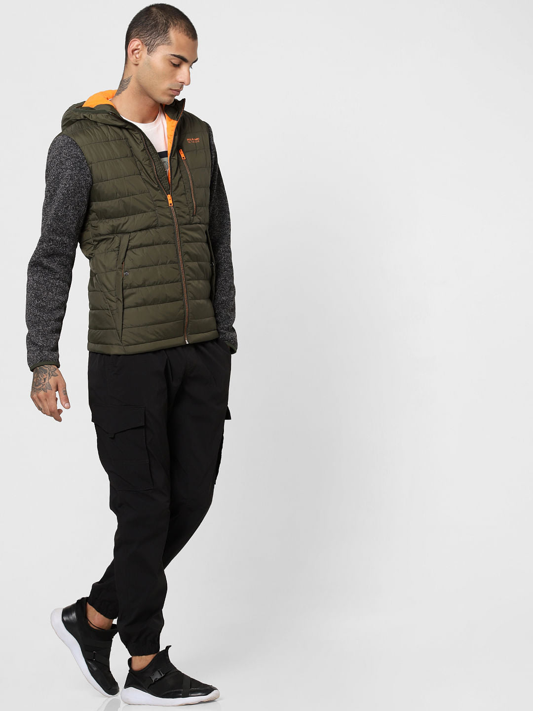 Green Colourblocked Puffer Jacket - S