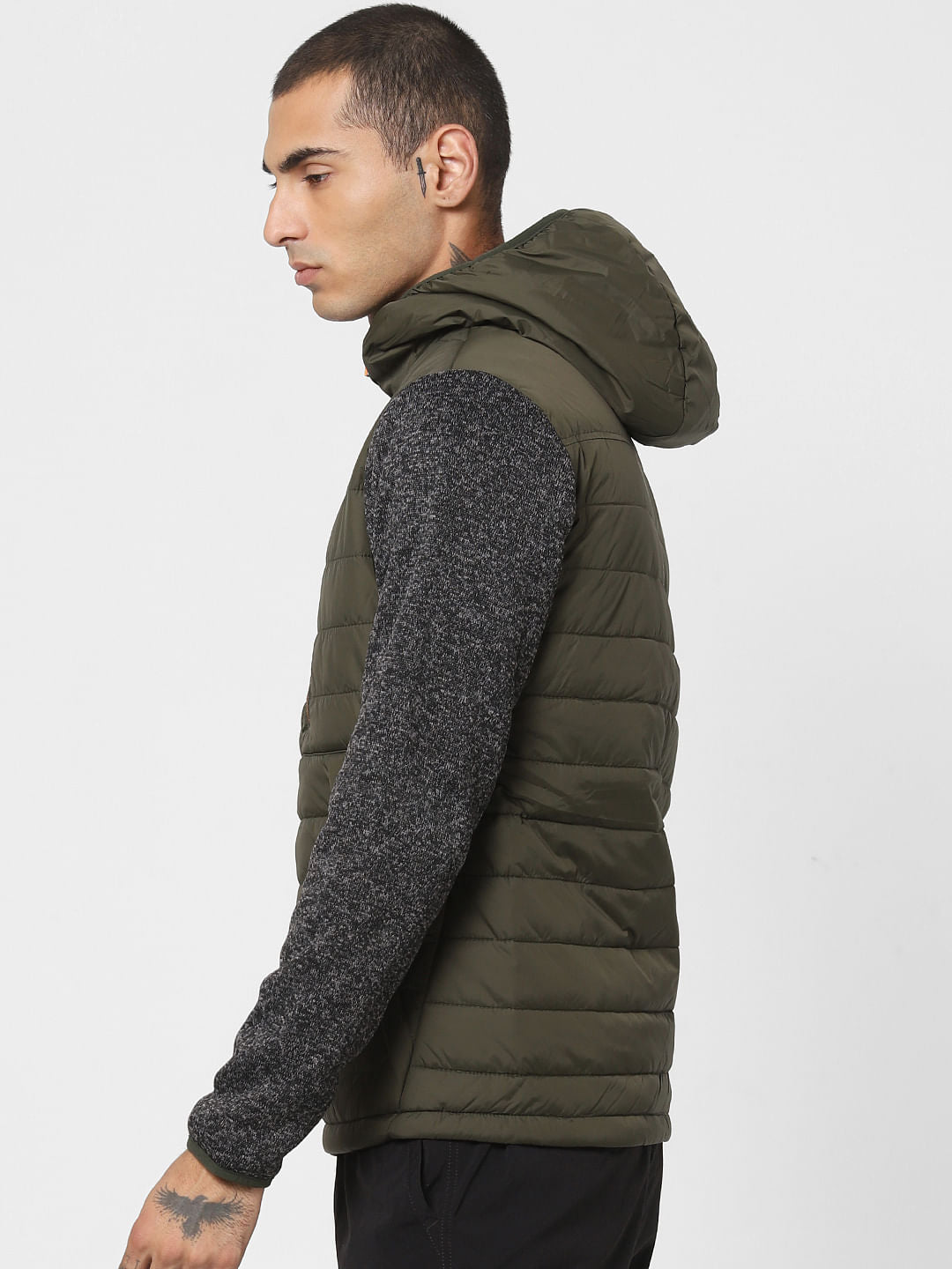 Green Colourblocked Puffer Jacket