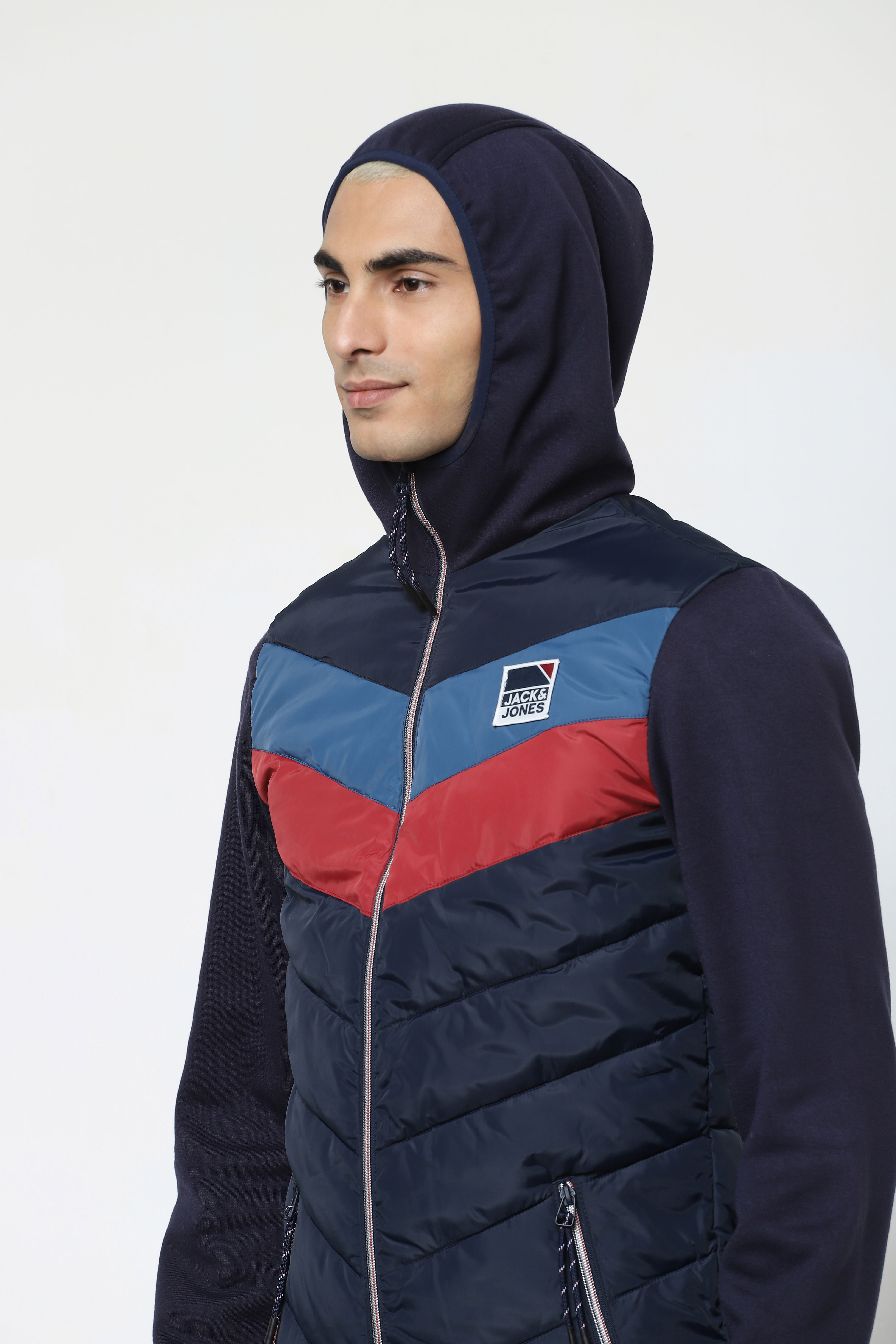 Navy Blue Colourblocked Puffer Jacket