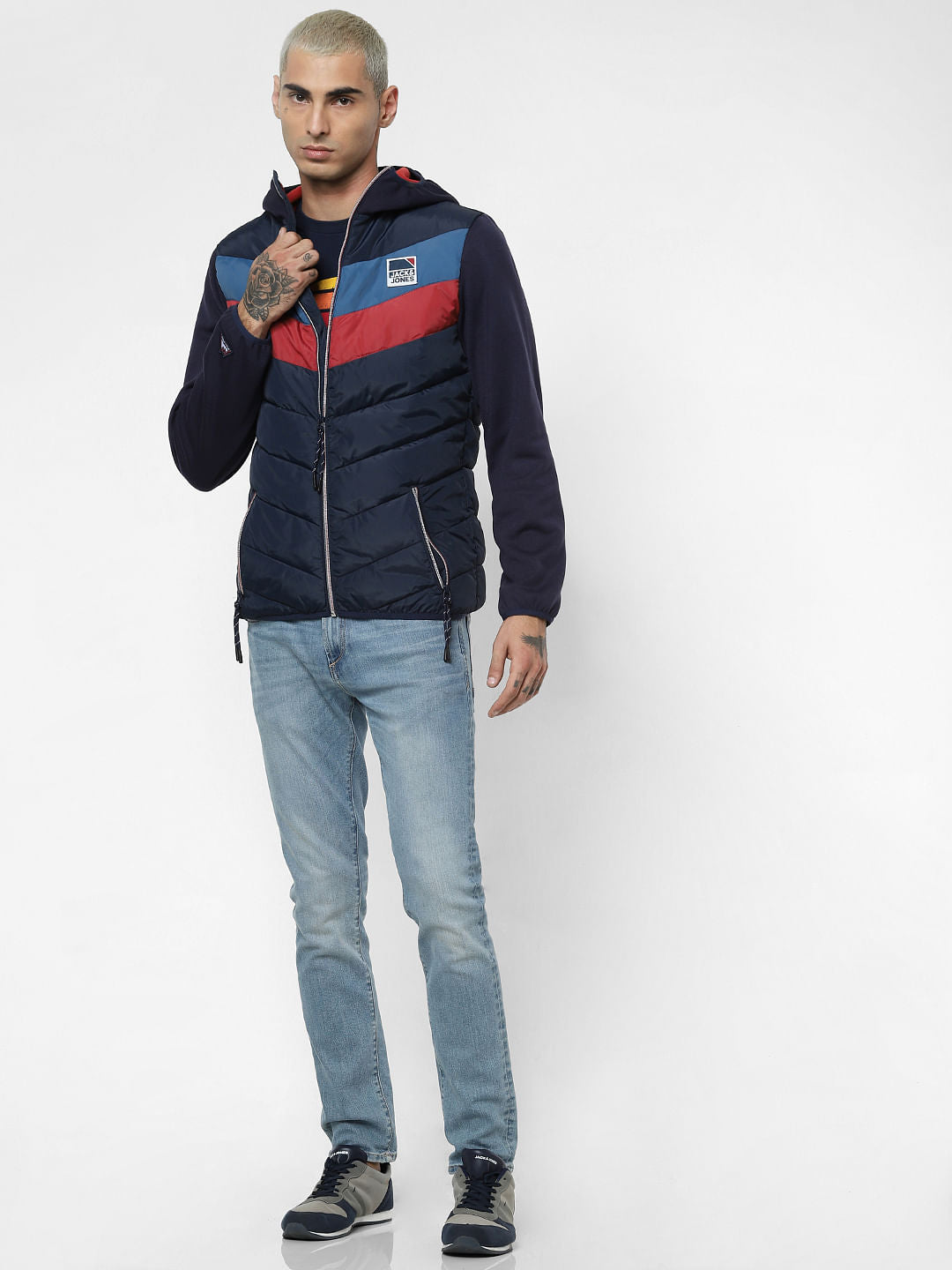 Navy Blue Colourblocked Puffer Jacket