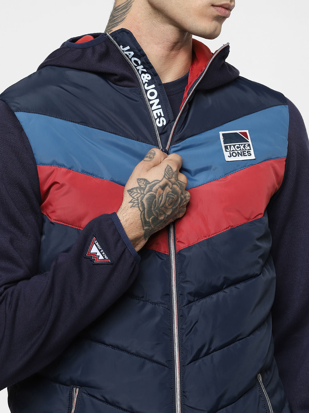 Navy Blue Colourblocked Puffer Jacket