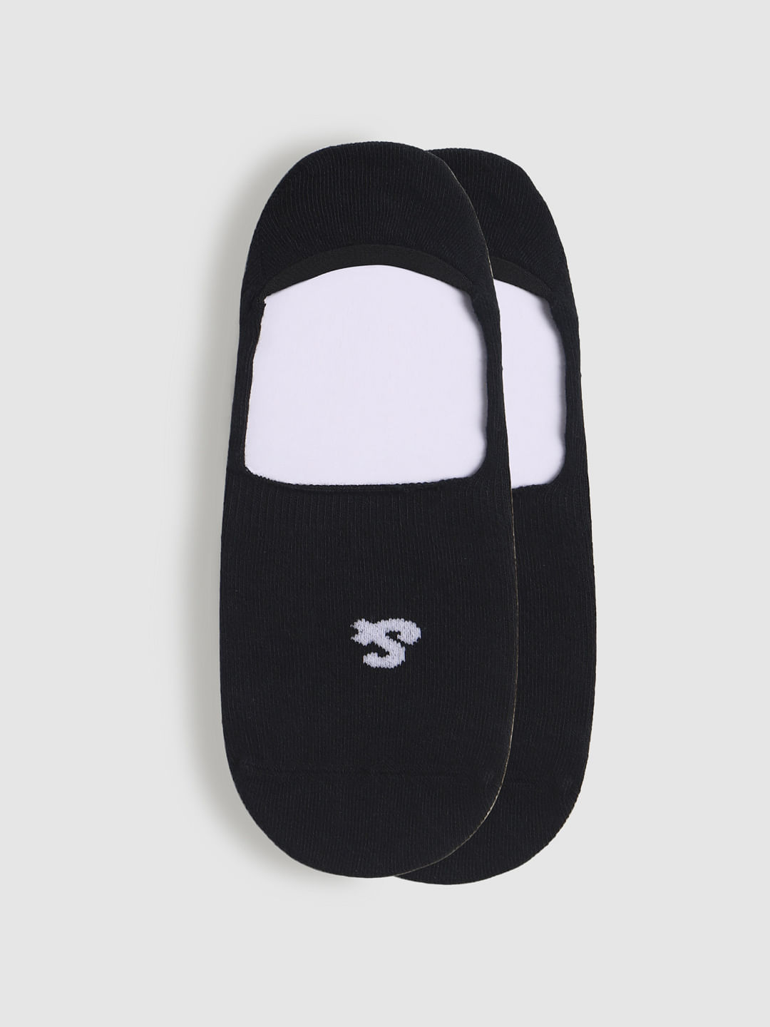 Black Logo Print No Show Socks - ONE