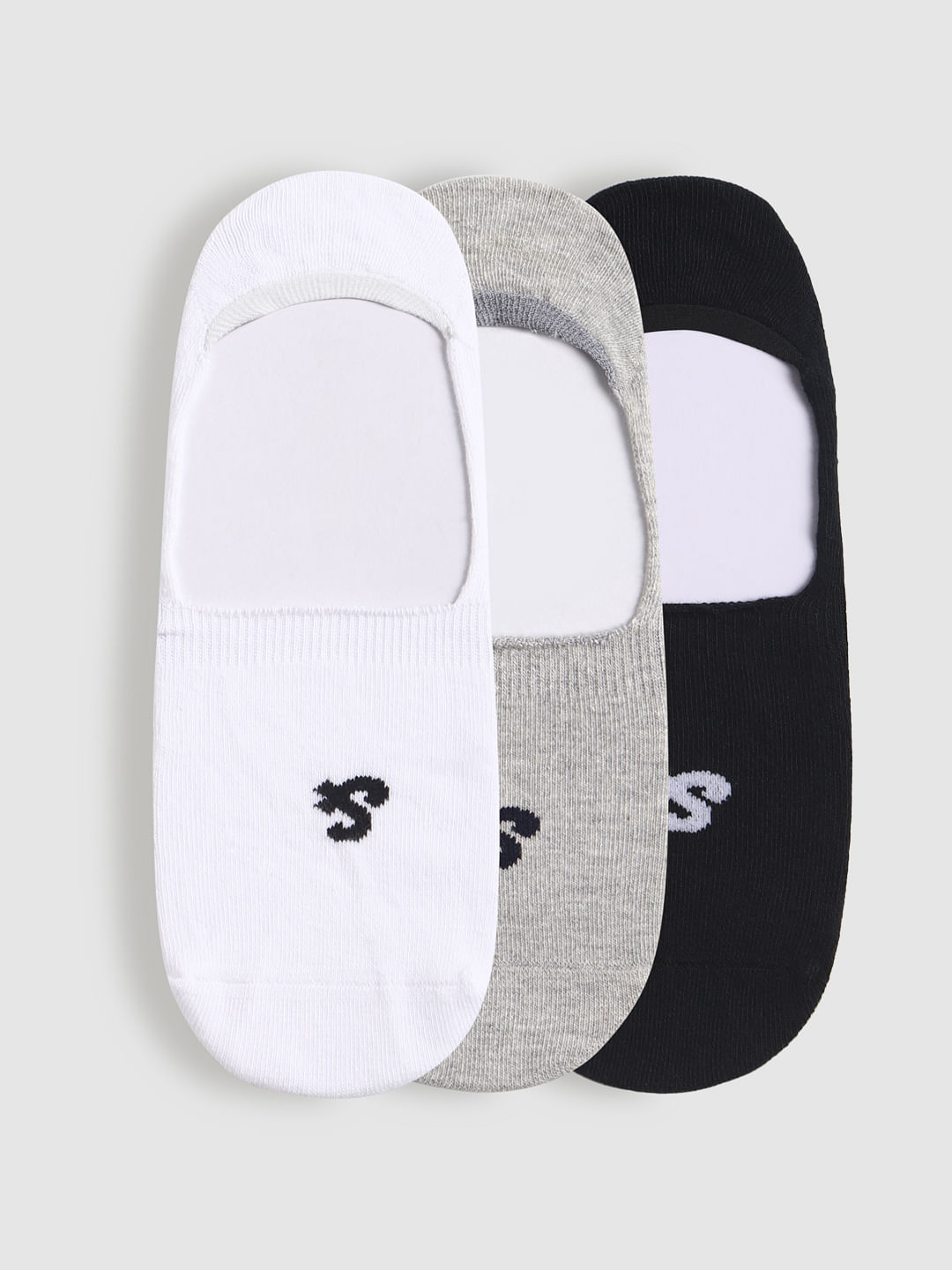 Pack Of Three No Show Socks - White, Grey, Black - ONE