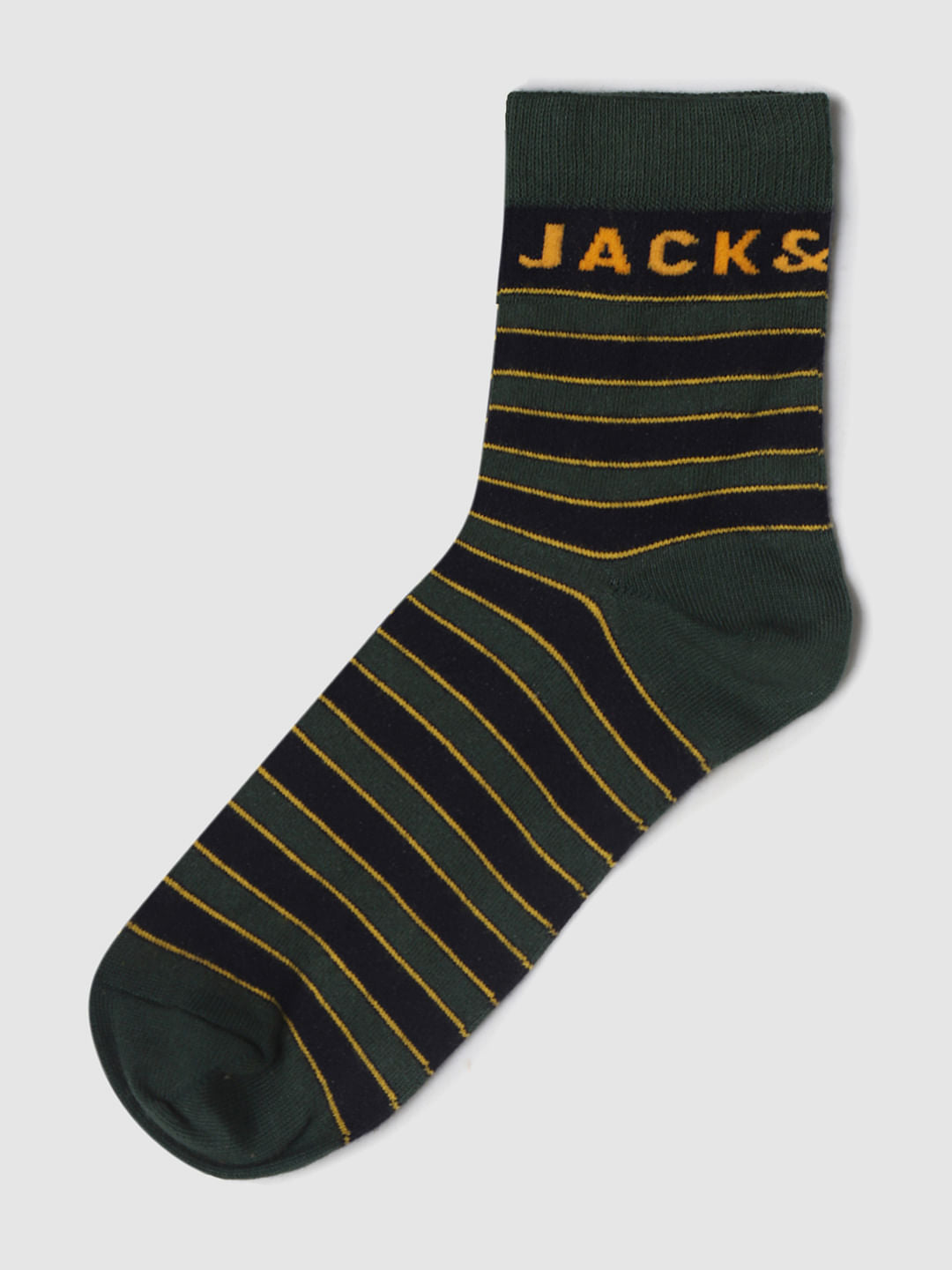 Green Striped Mid Calf Length Socks
