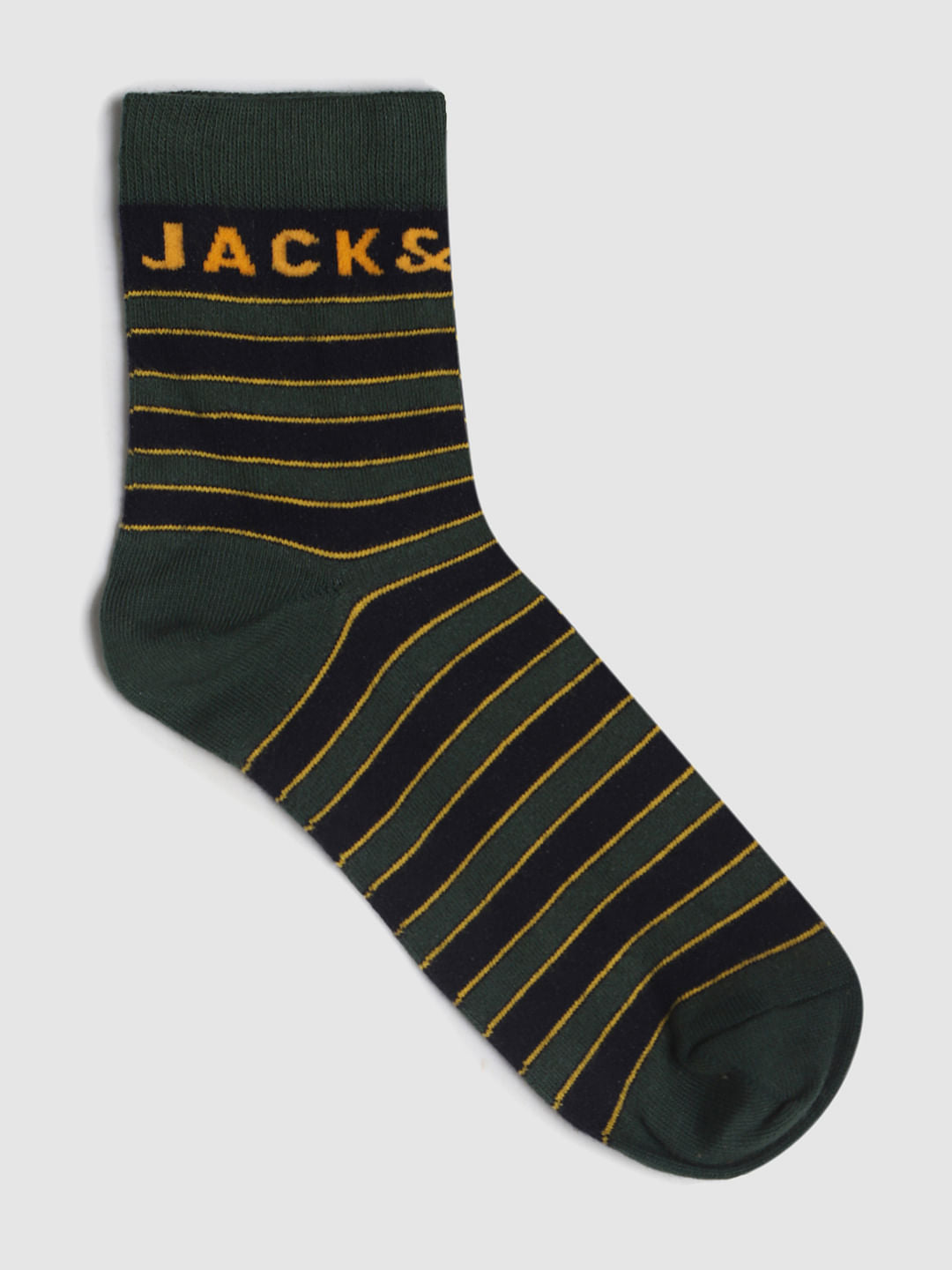 Green Striped Mid Calf Length Socks