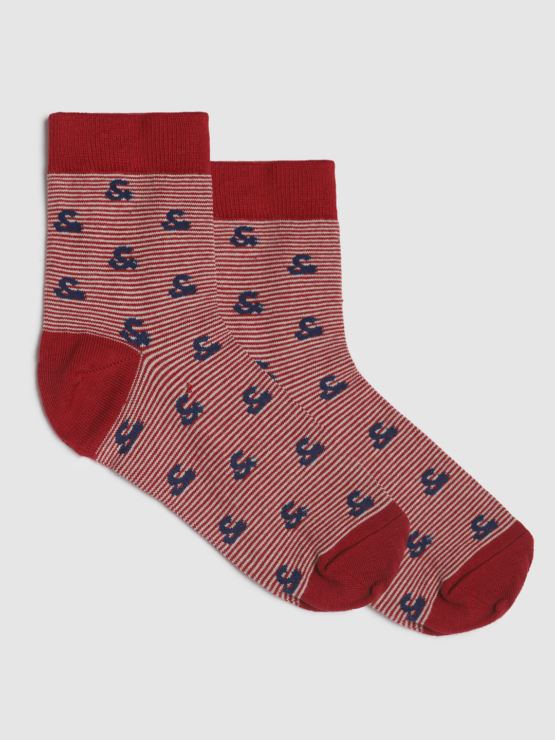 Red Printed Mid Calf Length Socks - ONE