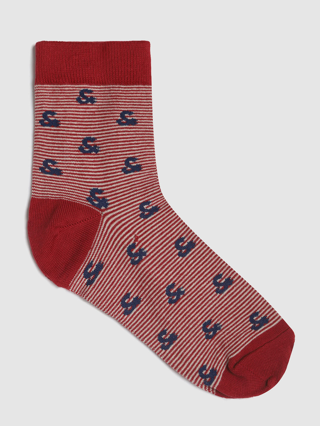Red Printed Mid Calf Length Socks