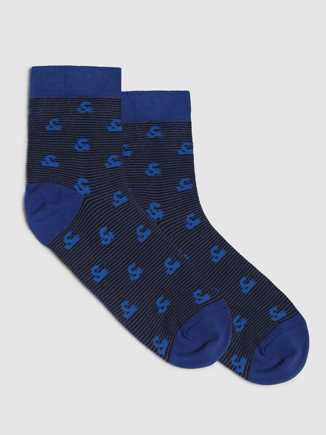 Blue Printed Mid Calf Length Socks - ONE