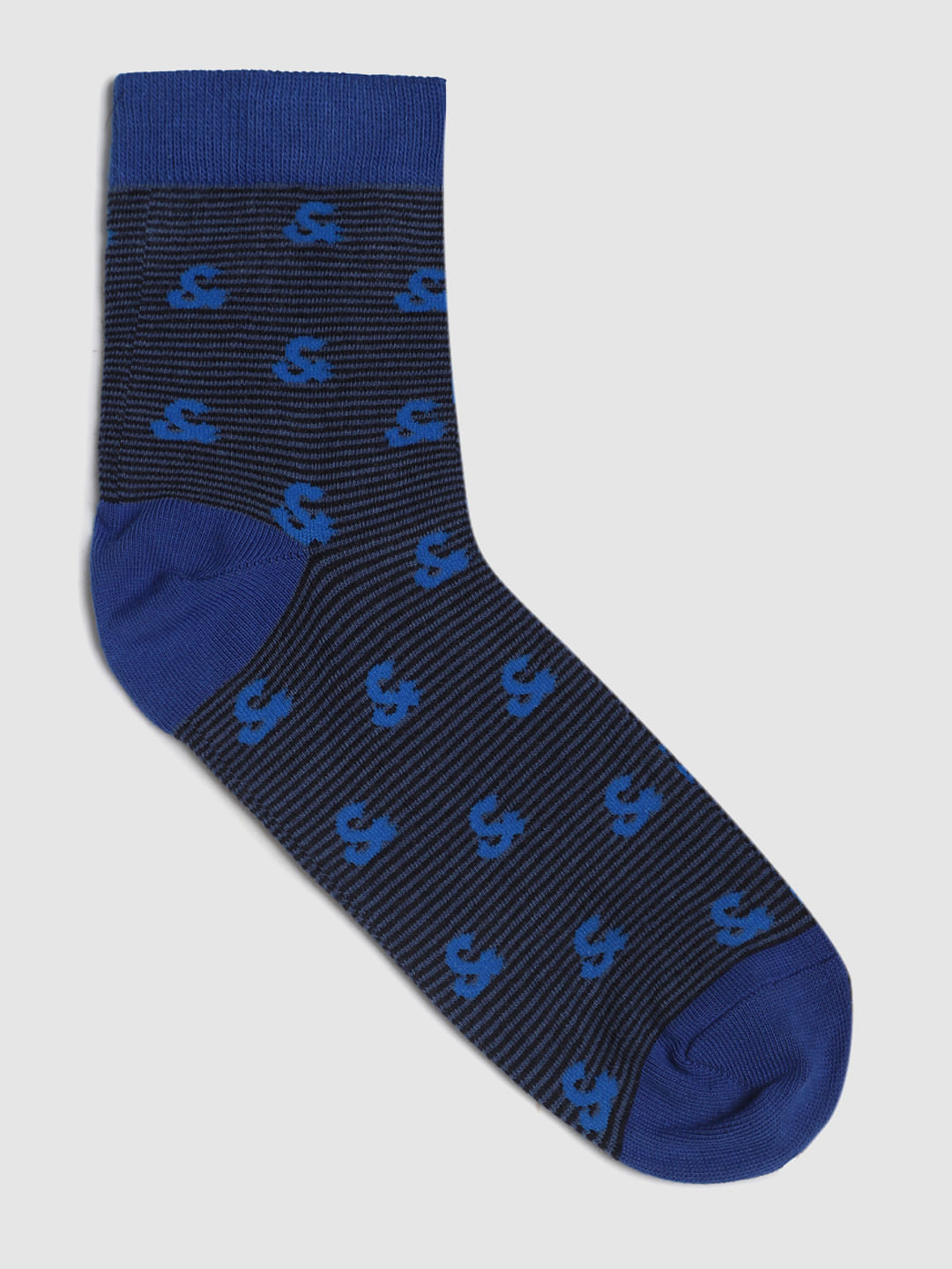 Blue Printed Mid Calf Length Socks