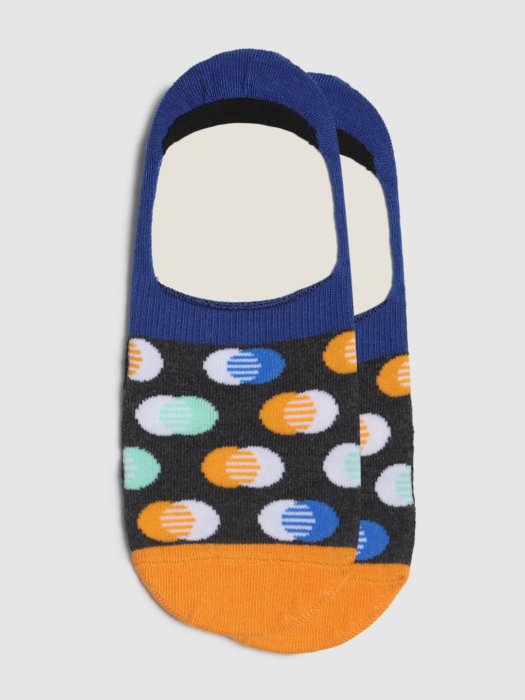 Blue Colourblocked No Show Socks