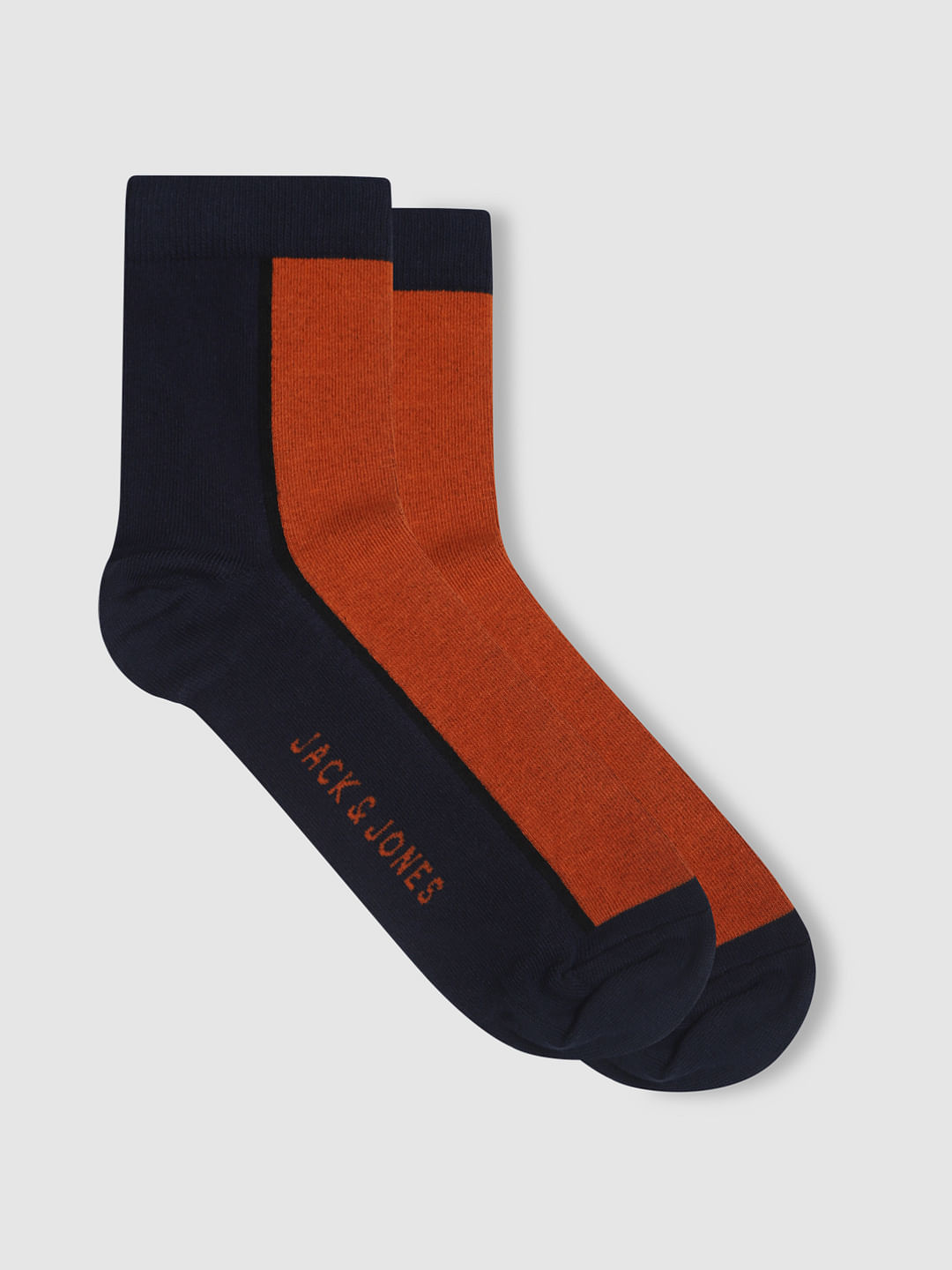 Navy Blue Colourblocked Mid Calf Length Socks - ONE