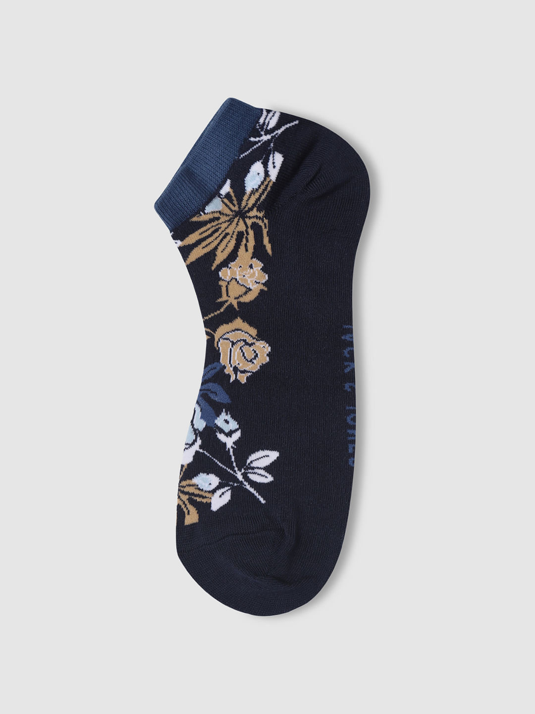 Navy Blue Floral Print No Show Socks