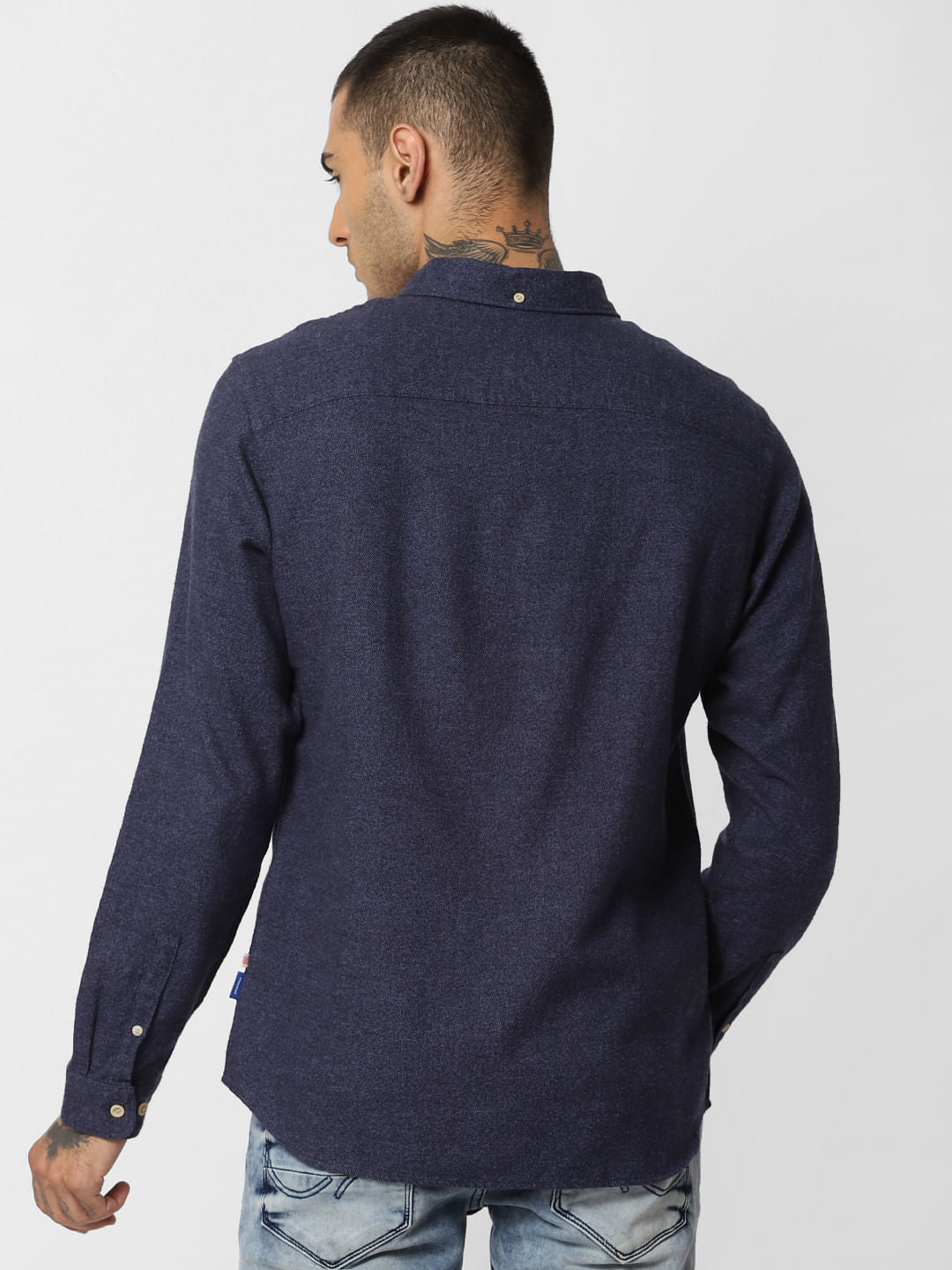 Navy Blue Printed Full Sleeves Shirt