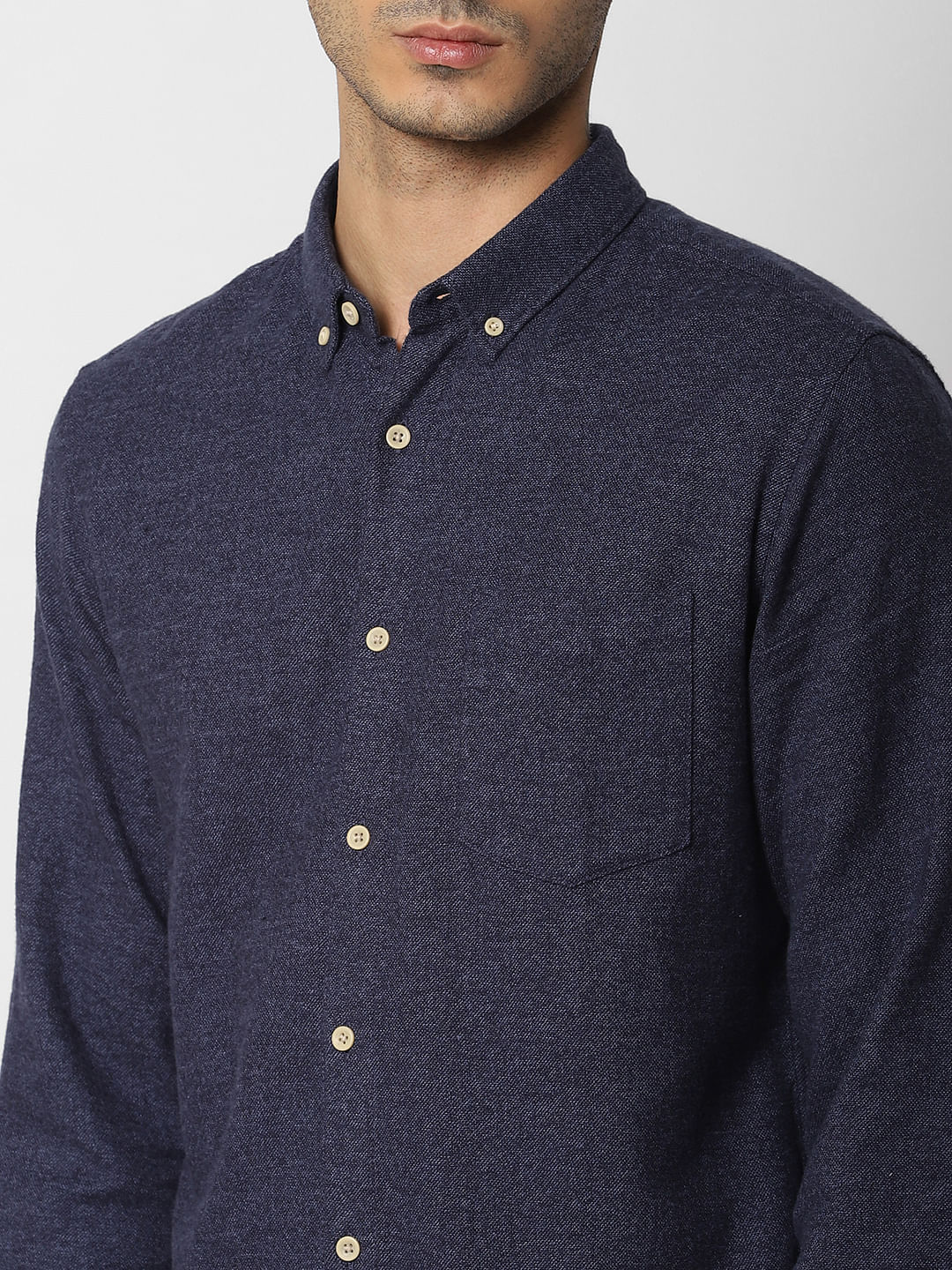 Navy Blue Printed Full Sleeves Shirt