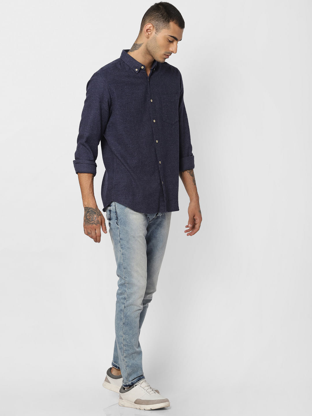 Navy Blue Printed Full Sleeves Shirt