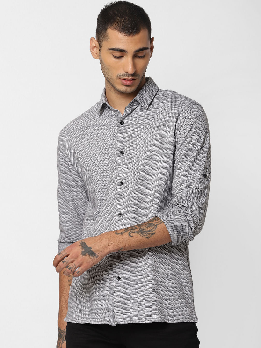Grey Jacquard Full Sleeves Shirt