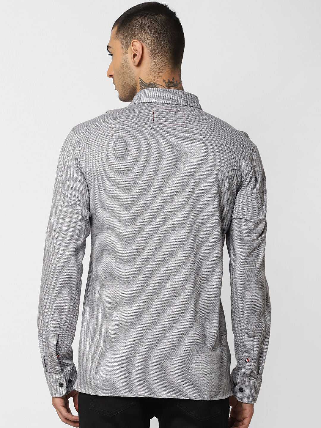 Grey Jacquard Full Sleeves Shirt
