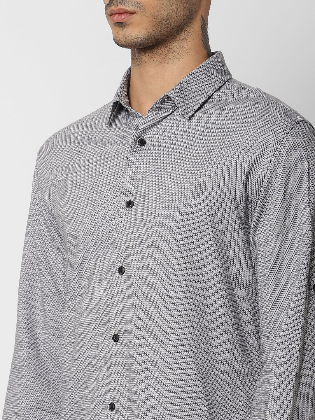 Grey Jacquard Full Sleeves Shirt