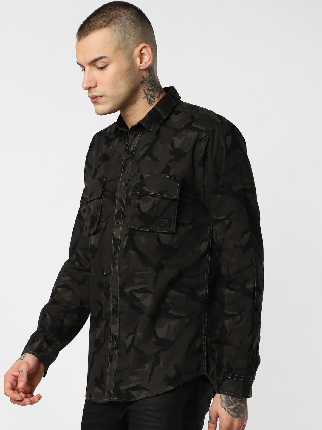 Green Camo Print Full Sleeves Shirt