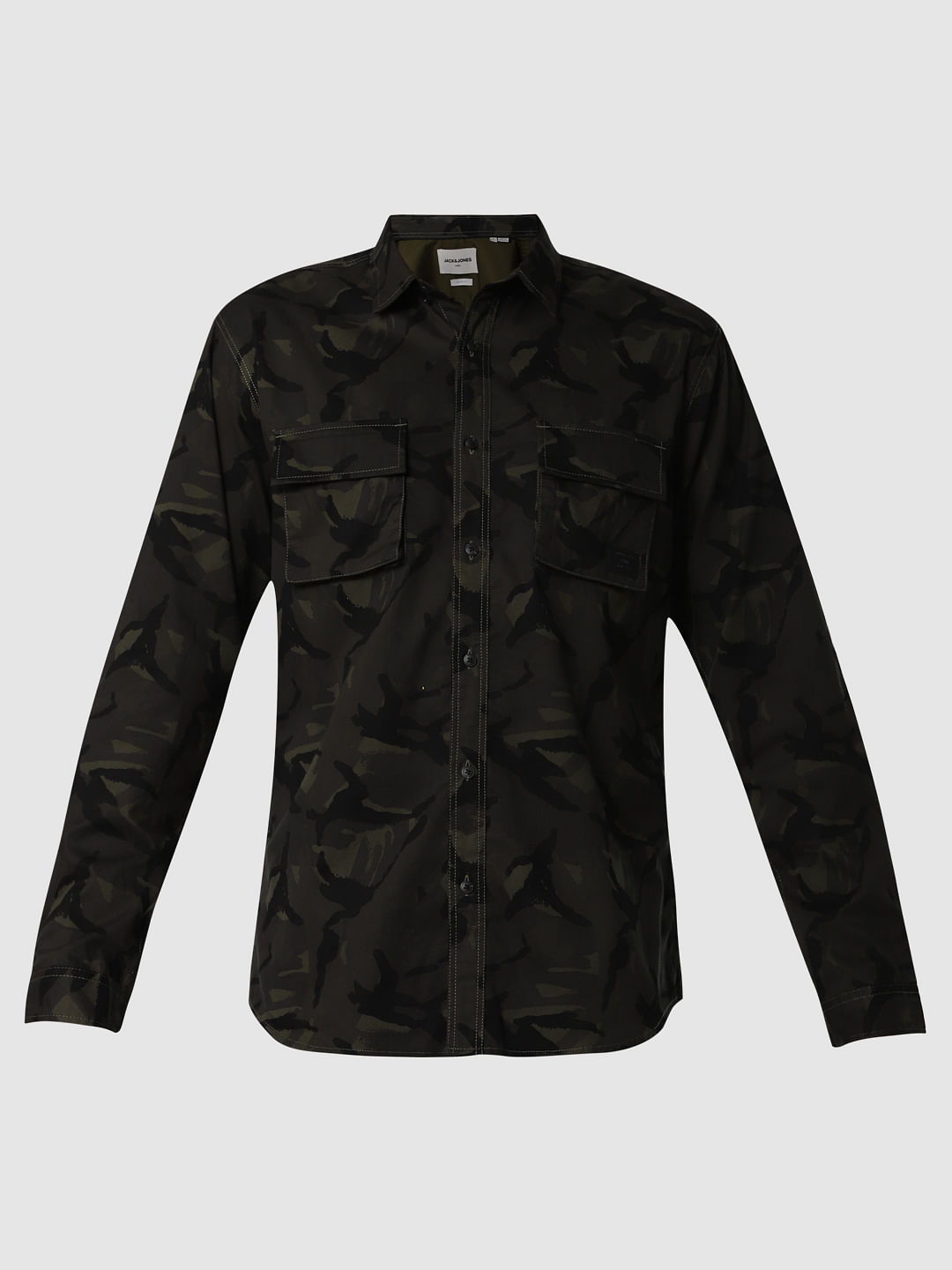 Green Camo Print Full Sleeves Shirt