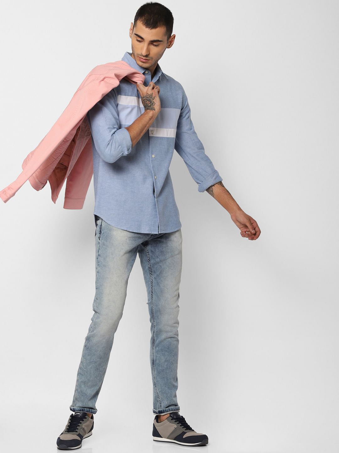 Blue Colourblocked Full Sleeves Shirt - S